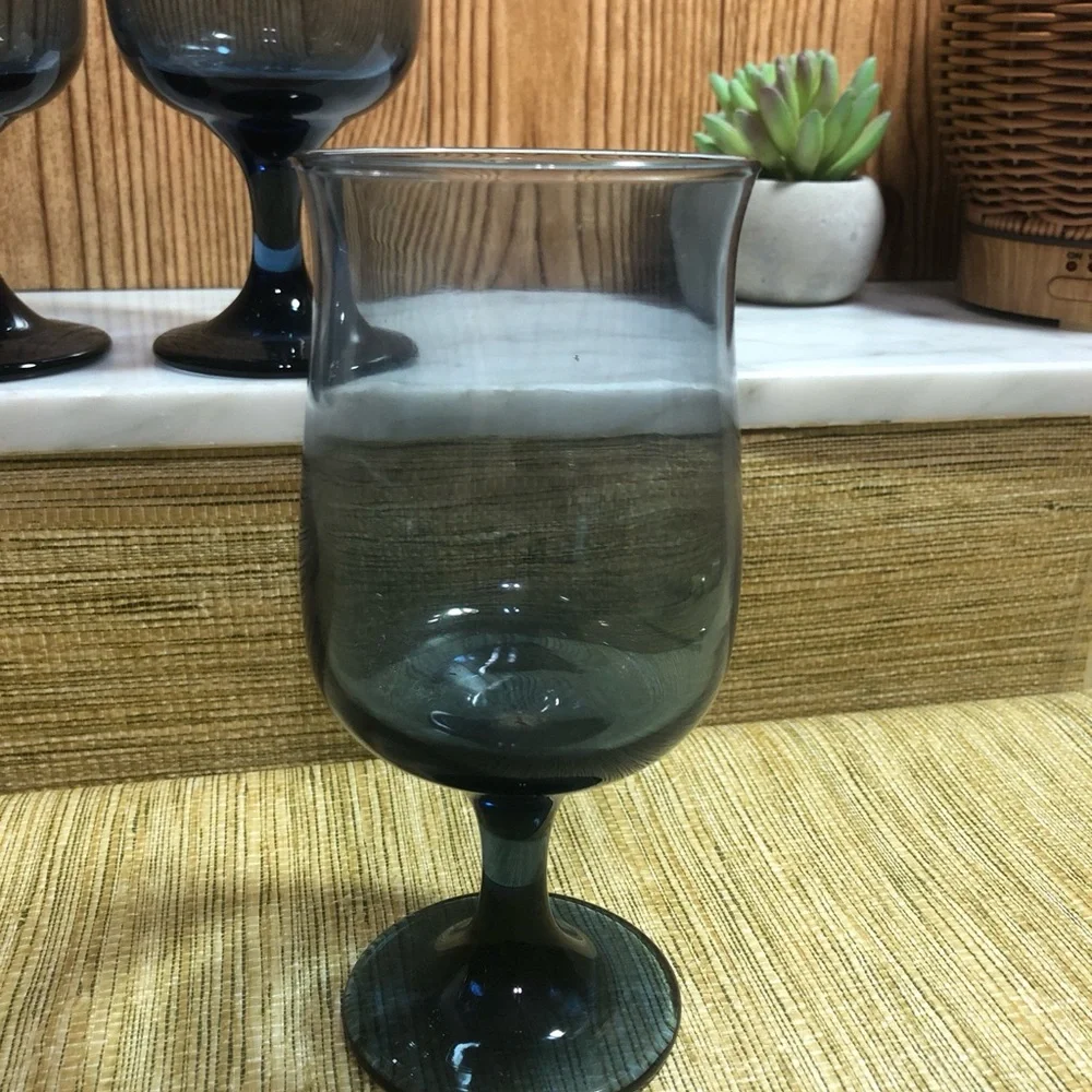 Vintage Libbey Dusky Blue Stemmed Goblet Set of 4